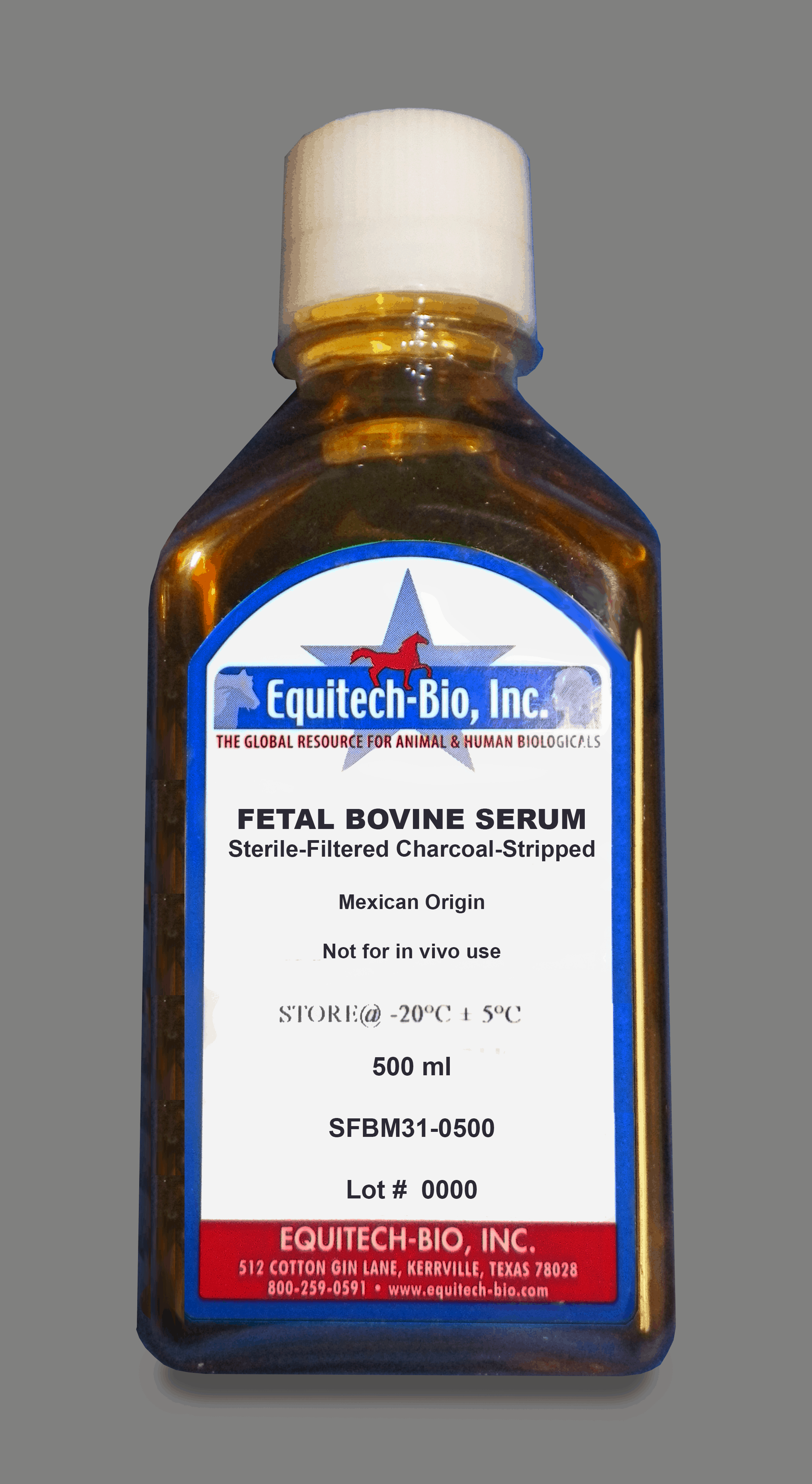 SFBM31 -- Sterile Filtered Fetal Bovine Serum, Charcoal Stripped, USDA Approved Mexican Origin